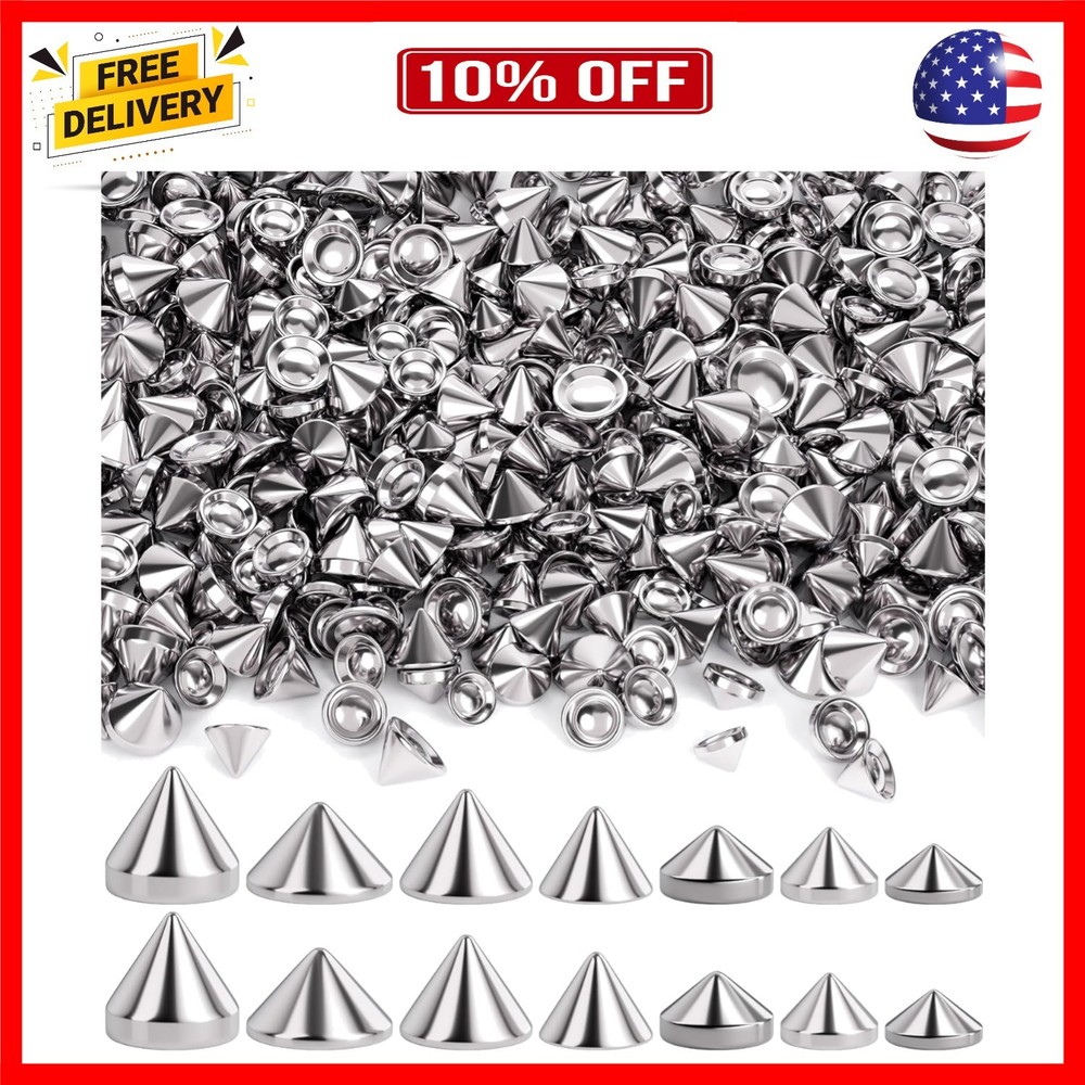 420PCS ABS Bullet Spike Cone Studs, 7 Styles Rivets Cone Spike Studs Beads, F...
