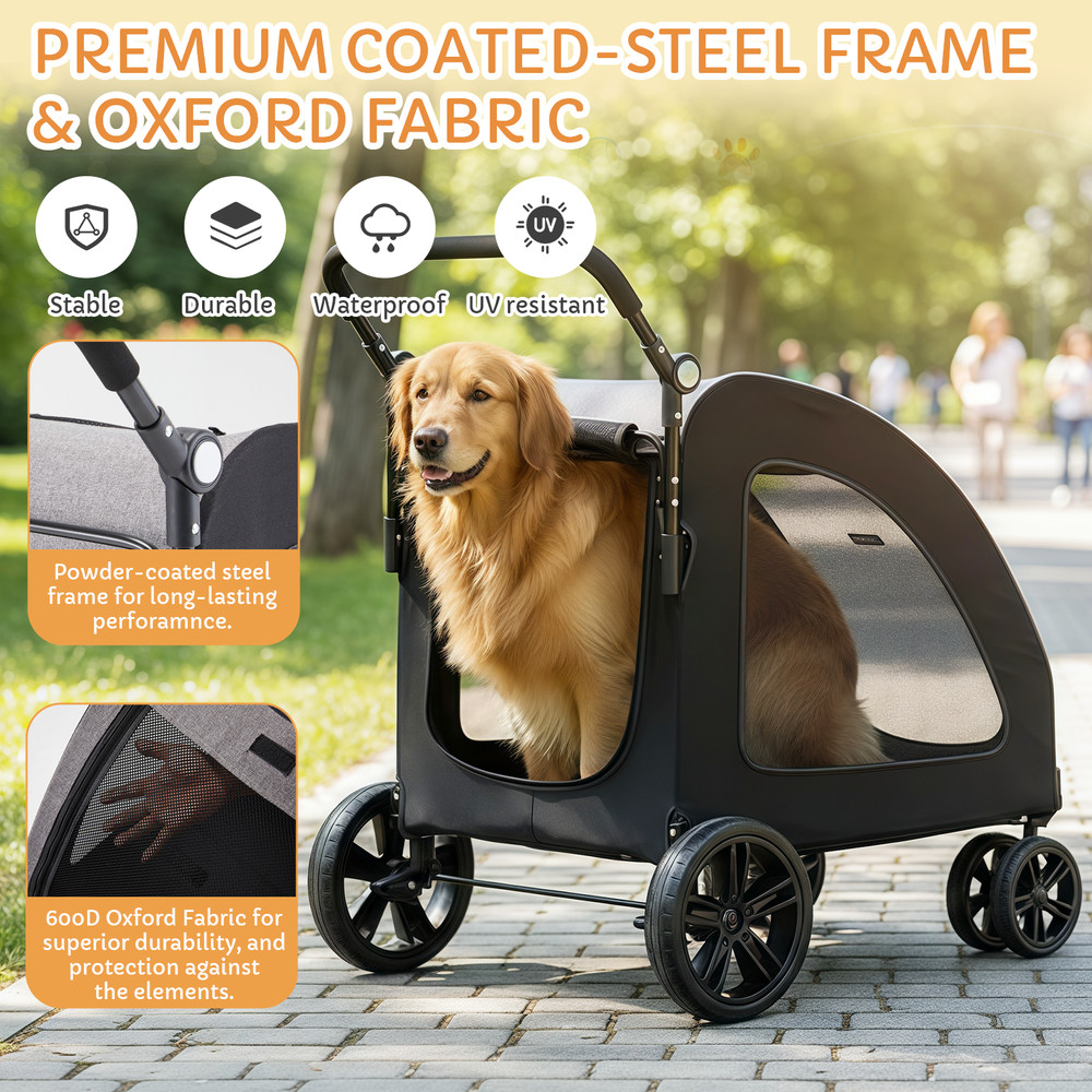 Danrelax Large Pet Stroller for Large/Medium Dogs, 77 lb Capacity
