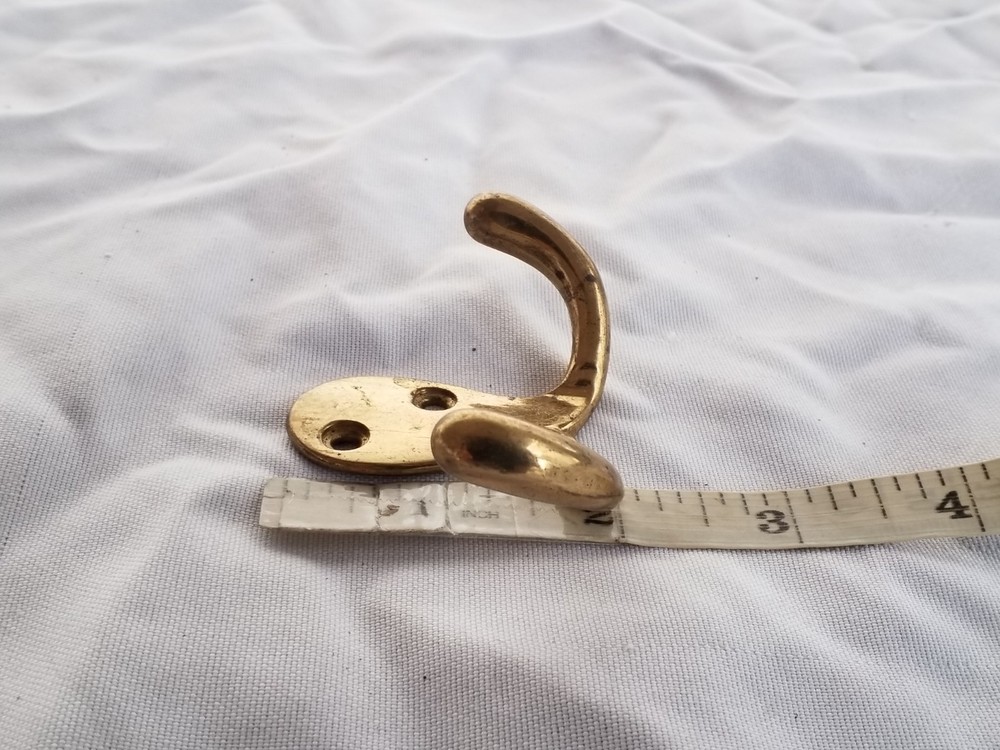 Vintage Hardware Solid Brass Wall Mount Double Robe/ Clothes Hook 2 Prong/ Hooks