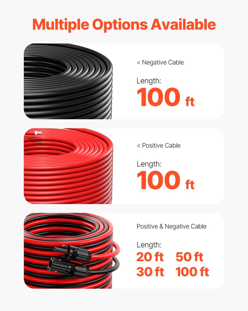 100FT Solar Panel Extension Cable 10AWG Waterproof PV 6mm² Cable Red