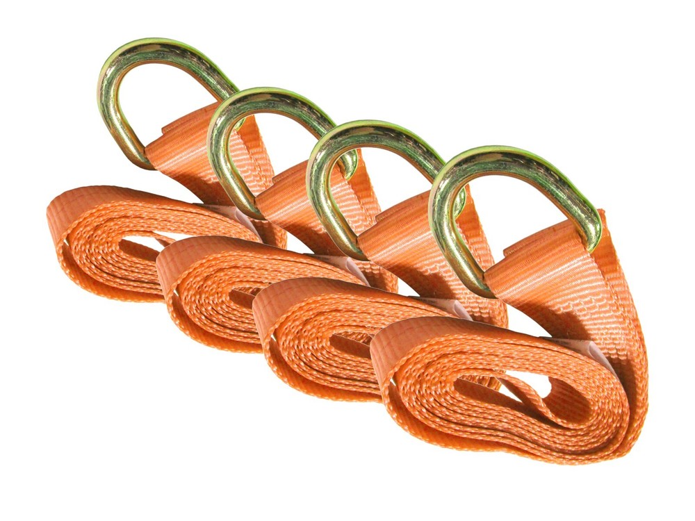 8 ft Orange Lasso Tie Down Strap with D Ring for Tire Wheel Cinch (4 Pack)