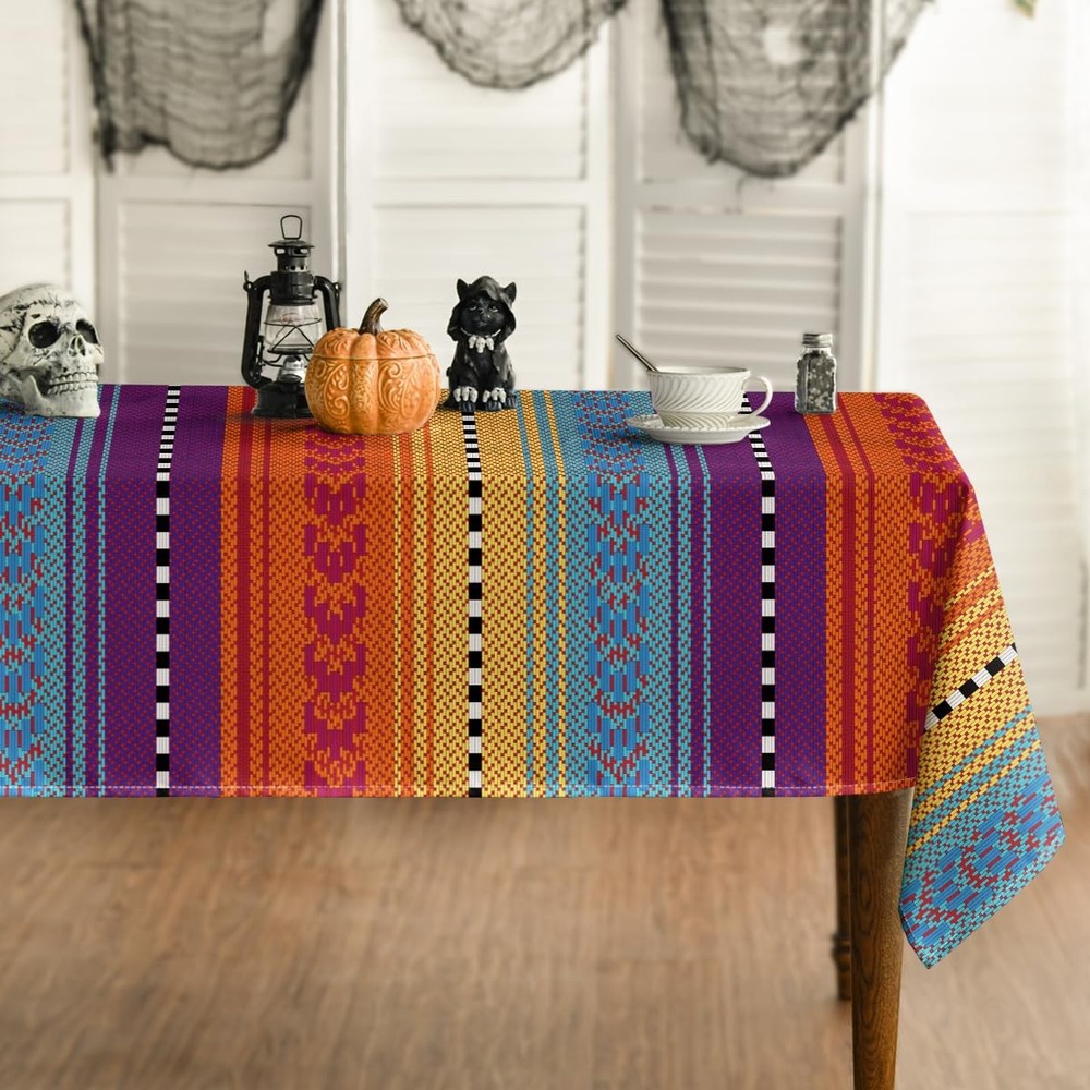 Stripe Tablecloth 60x120 Inch Rectangular, Orange Stripe Washable Seasonal Ta...