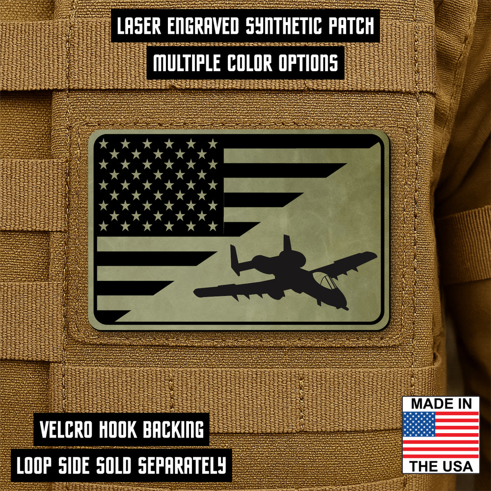 A10 Thunderbolt Flag Morale Patch 2"x3" Hook & Loop - Laser Engraved Tactical
