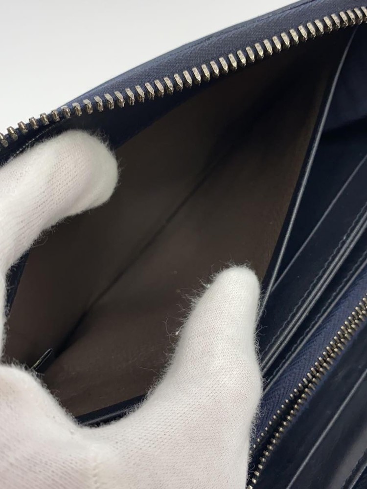 BVLGARI Long Wallet Leather NVY Plain Men's