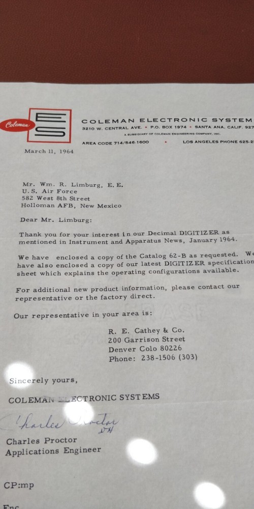1964 COLEMAN ELECTRONIC SYSTEMS ~ CATALOG 62-B ~ Digitizers