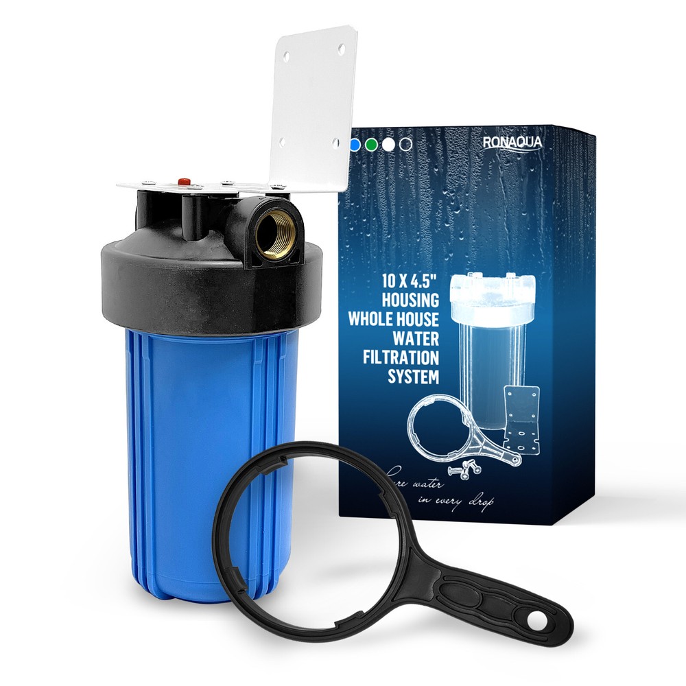 1 Blue High Capacity 10 x 4.5” Whole House Filter Purifier System 1” Brass Port
