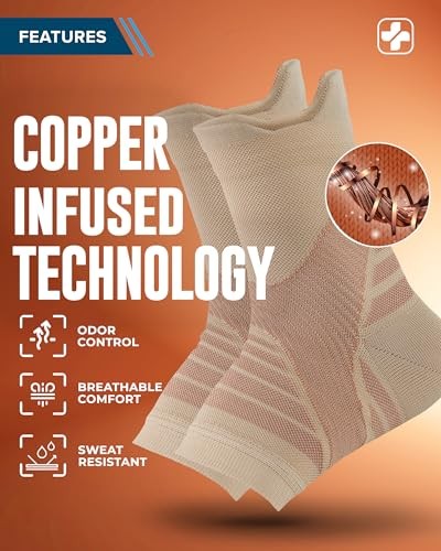 Copper Ankle Compression Sleeve - Toeless Compression Large Beige - 1 Pair