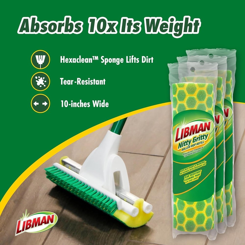 3 Durable Nitty Gritty Roller Mop Refills - Eco-Friendly Floor Cleaning Solution