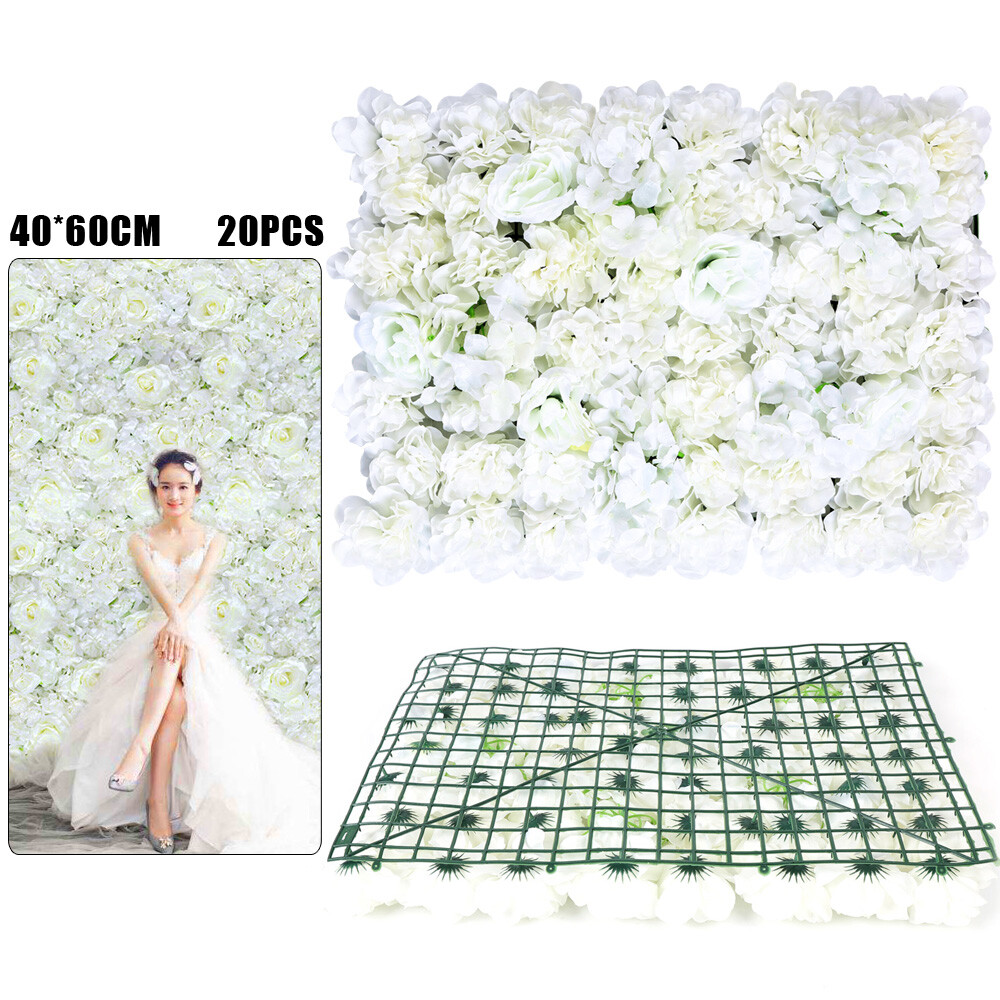 20x Artificial Silk Flower Wall Panel Wedding Party Stage Background Decoration