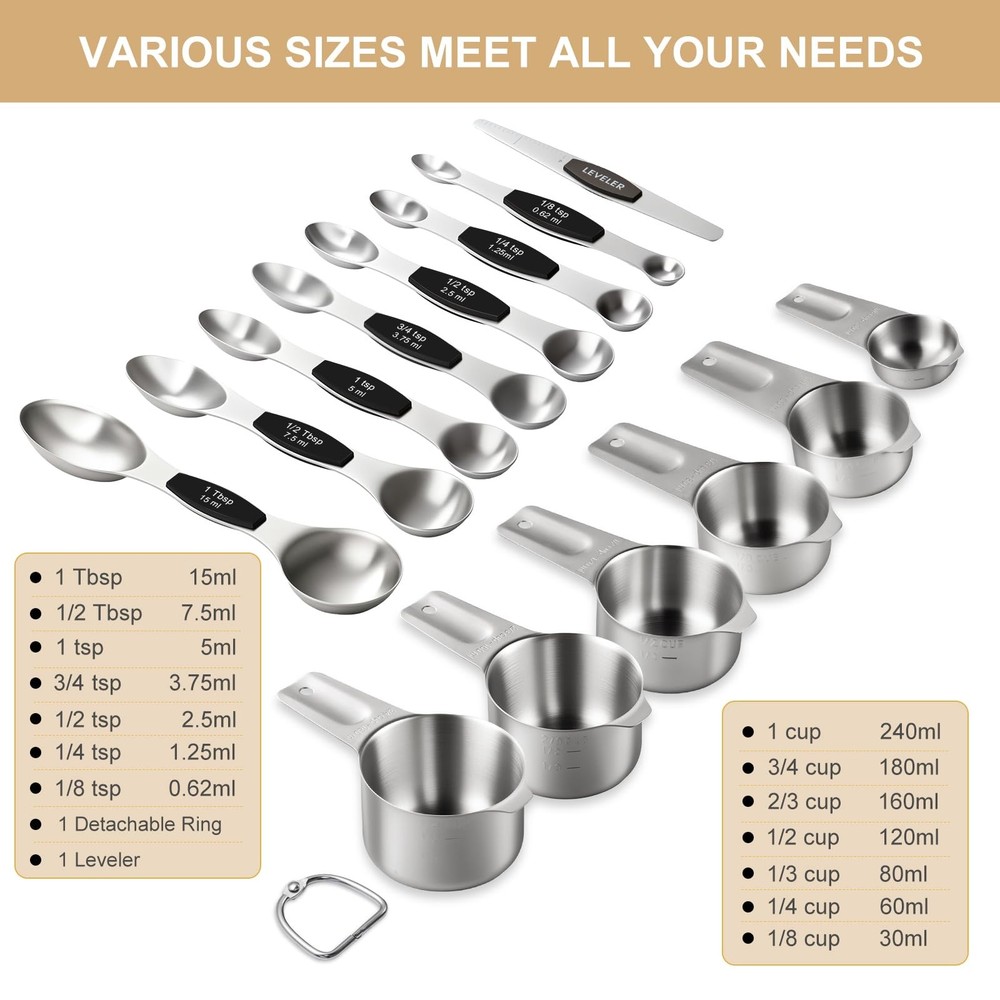Stainless Steel Measuring Cups & Spoons Set, Kitchen Tools Nesting Measuring ...