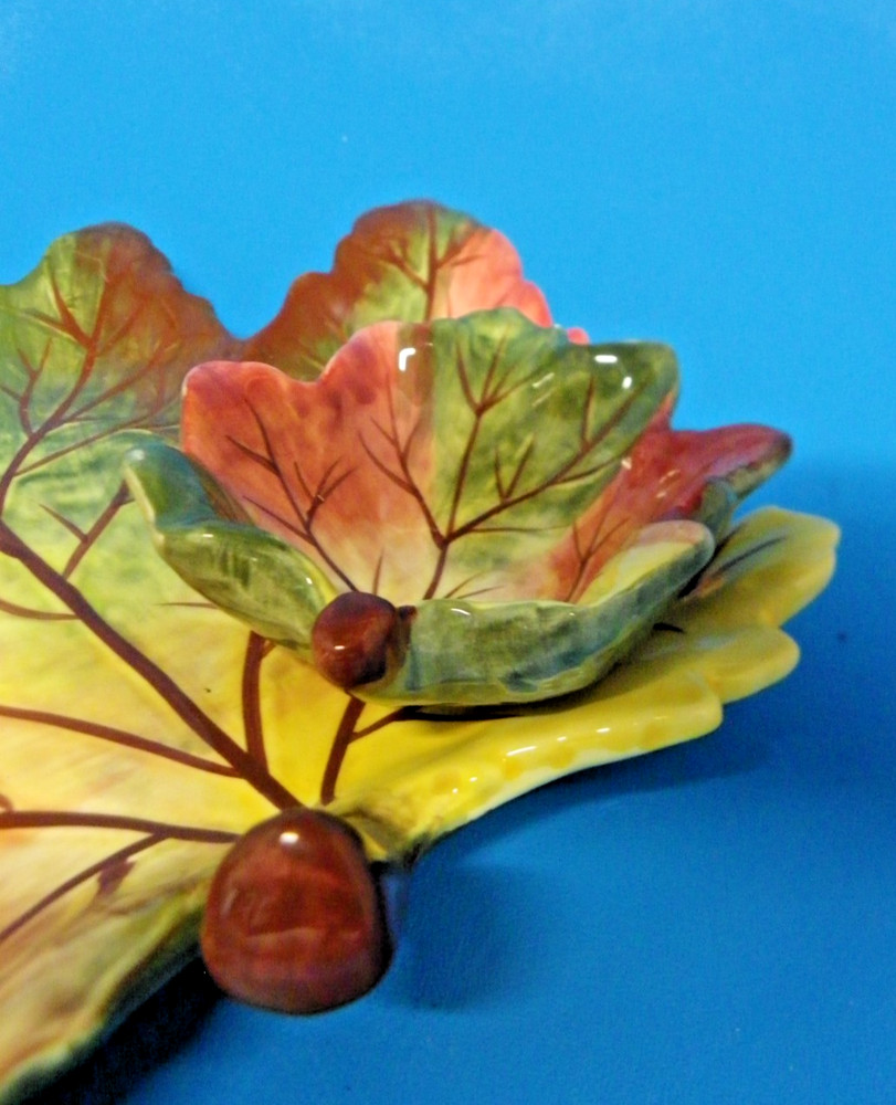 Maple Leaf Shape Ceramic Chip & Dip Server Dish Platter 10 x 9" Bright Colors EC