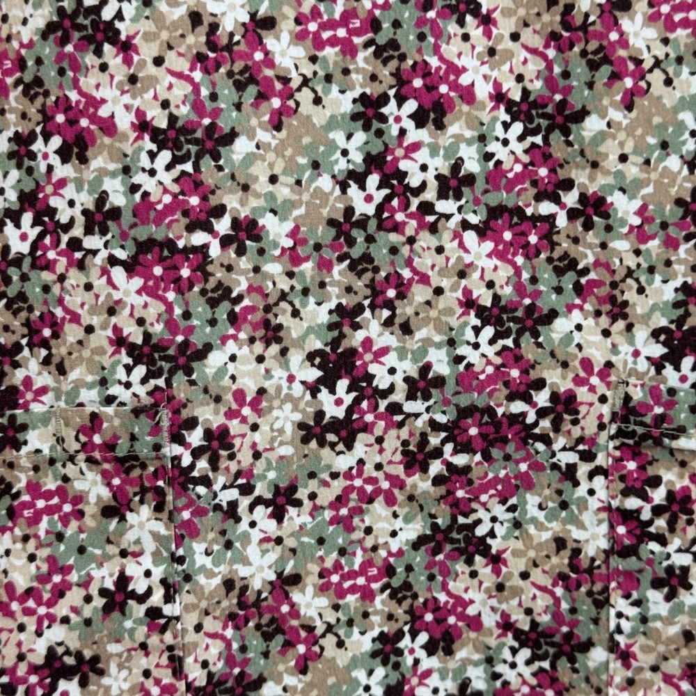Nu Dimension Stretch Scrub Top Small Multi Color Flower Pattern Has Pockets A22