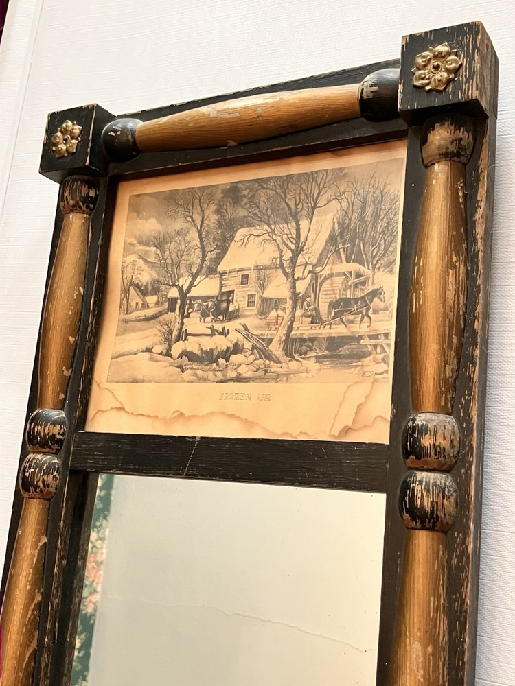 Vintage Currier & Ives Split Mirror/Print Wall Hanging