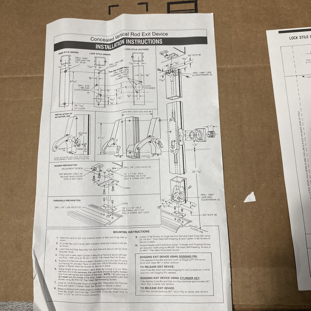 Brand New-Open Box-LSDA Crossbar Exit Device Model 1052DU