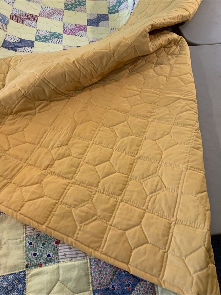 Vintage Quilt 80”x90” Handmade Bow Tie Yellow