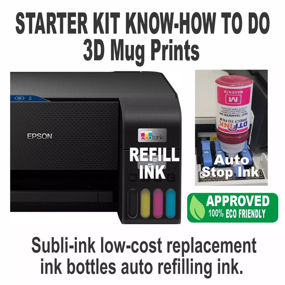 Epson Printer with Sublimation ink Print 3D Mug Heat Press Machine Start Bundle