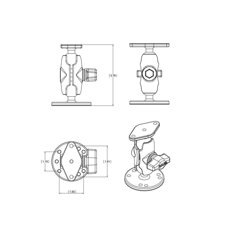 RAM-B-138U-A RAM Double Ball Drill-Down Mount with Diamond...