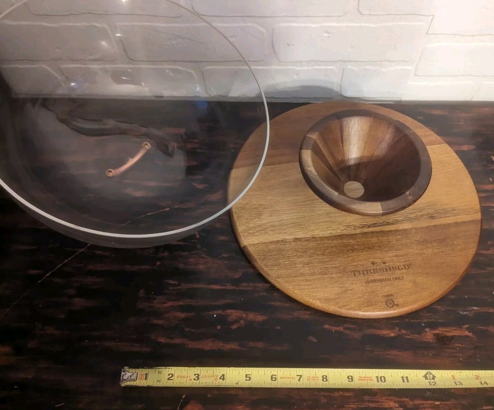 Classic Teak Wood Bakery Cheese Appetizer Stand w Clear Dome Multi-function New