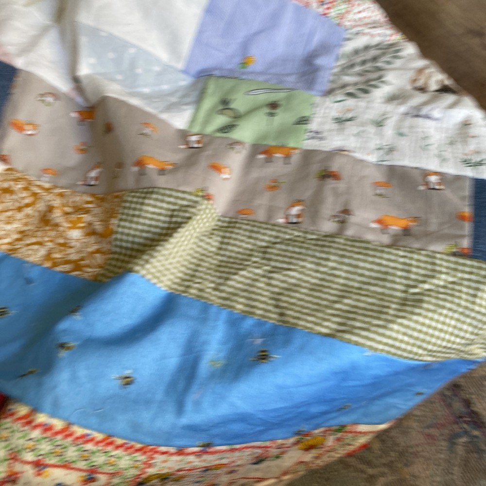 Large Handmade Blanket Taggie Blanket - Patchwork multicolour, soft white back