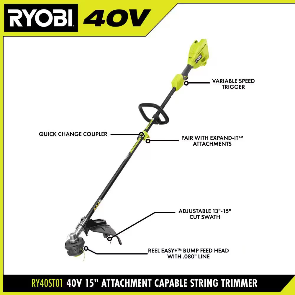 40V 15 In. Expand-It Cordless Battery Attachment Capable String Trimmer (Tool On