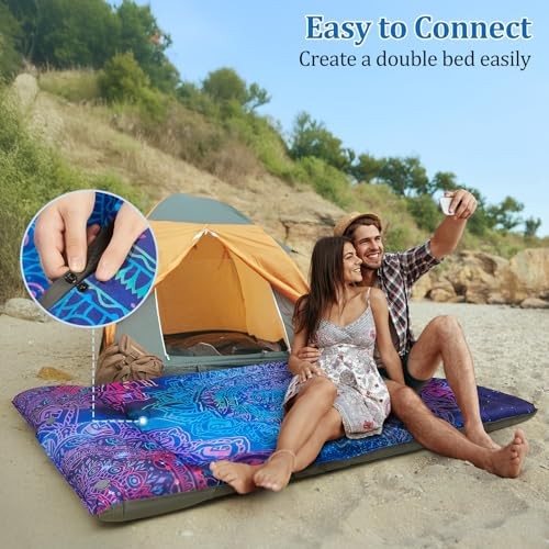 Camping Sleeping Pad Extra Thick 5 Inch Inflatable Camping Pad Blue Purple