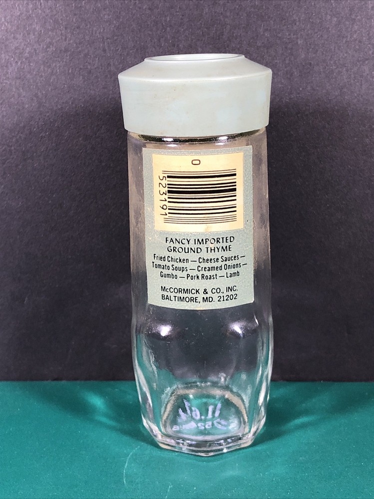 Vintage McCormick | Ground Thyme | Spice Jar | Green Lid | Empty
