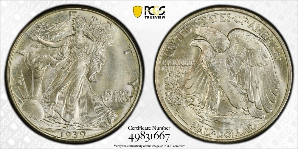 1939-D MS65 PCGS Walking Liberty Half Dollar Trueview Blast White
