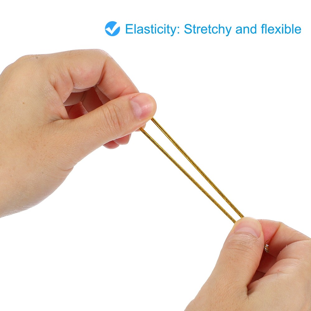 100 Pcs 9.8" Elastic Barbed Cord 2mm Loop Stretch Round String with Barb, Gold