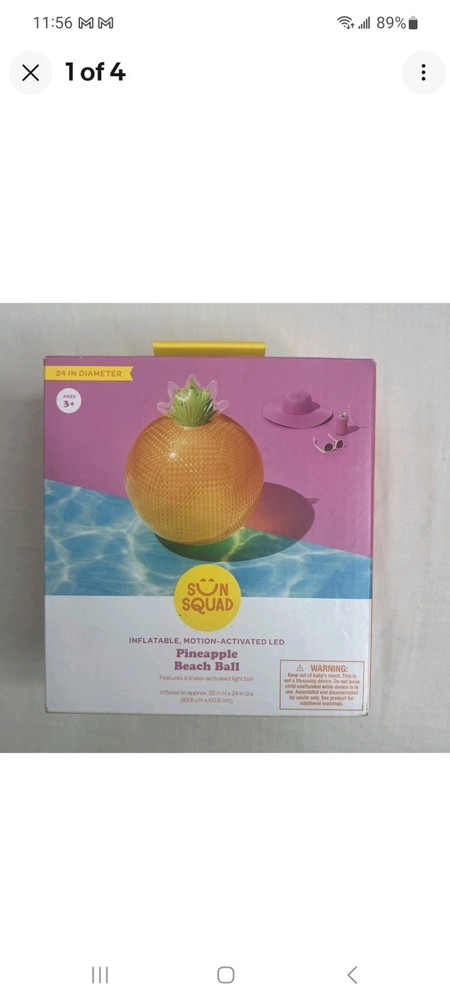 Sun Squad Pineapple Light Up Inflatable Beach Ball Motion Activated LED