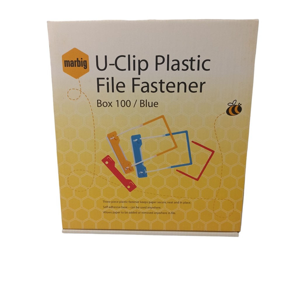 Marbig U-Clip Plastic File Fastener Binder Folder Complete Box 100 Blue 7088001