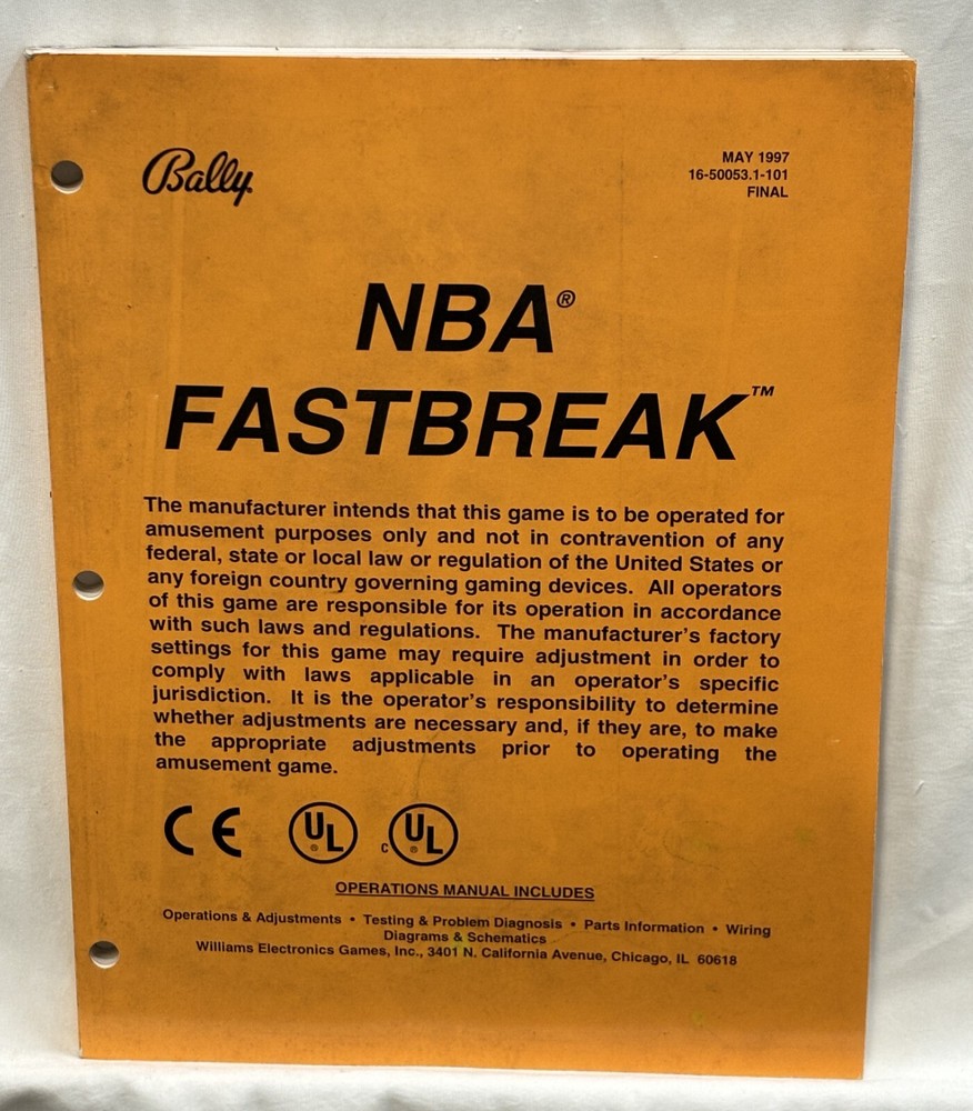 ORIGINAL-BALLY-NBA FASTBREAK-OWNERS MANUAL