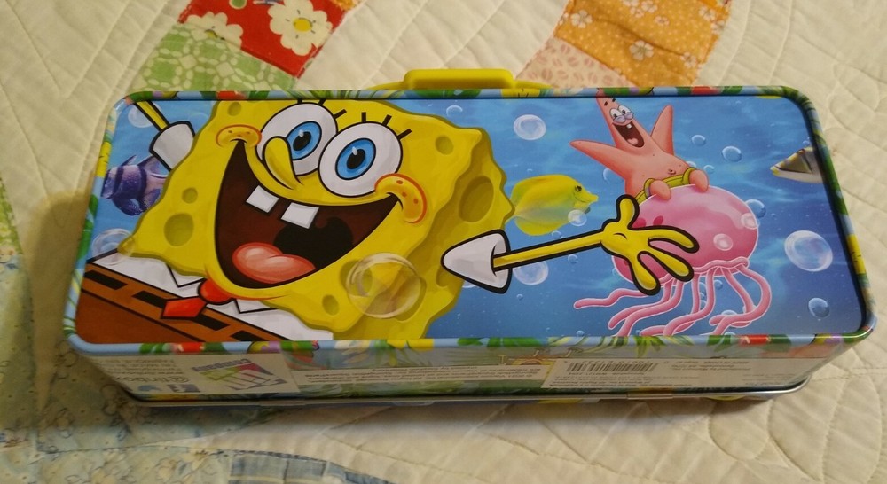 SpongeBob SquarePants Tin Tool Box Handle Latch/Hinge NEW Pencil Box Storage 🆕