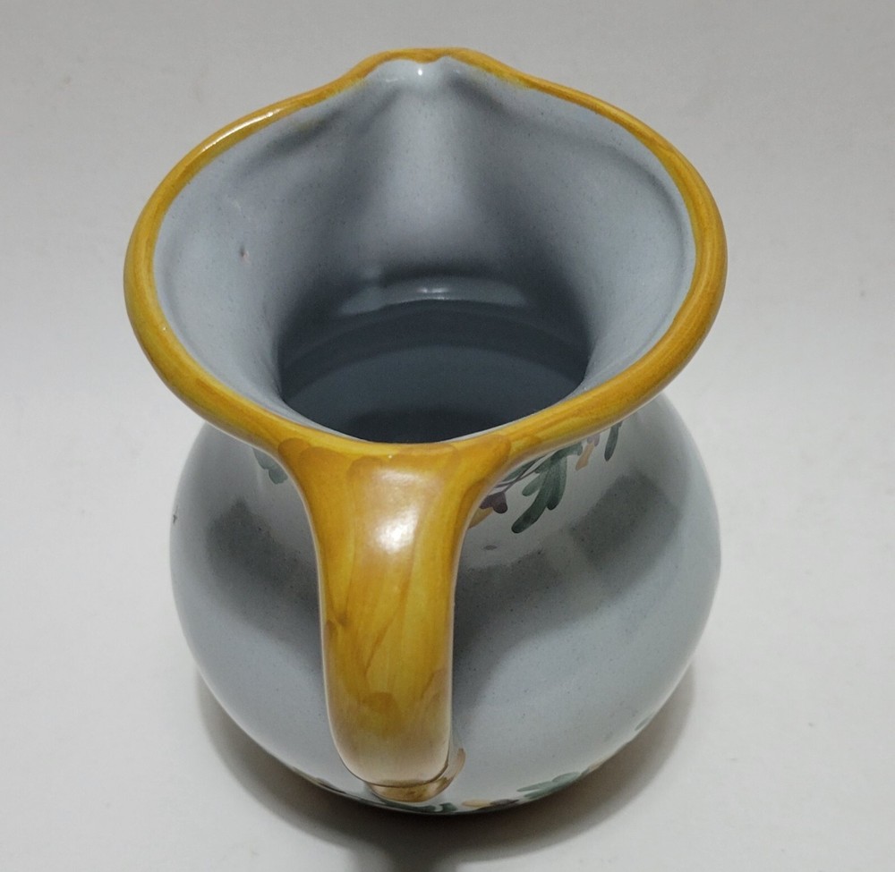 Signed Floral Hand Painted Ceramic Pitcher