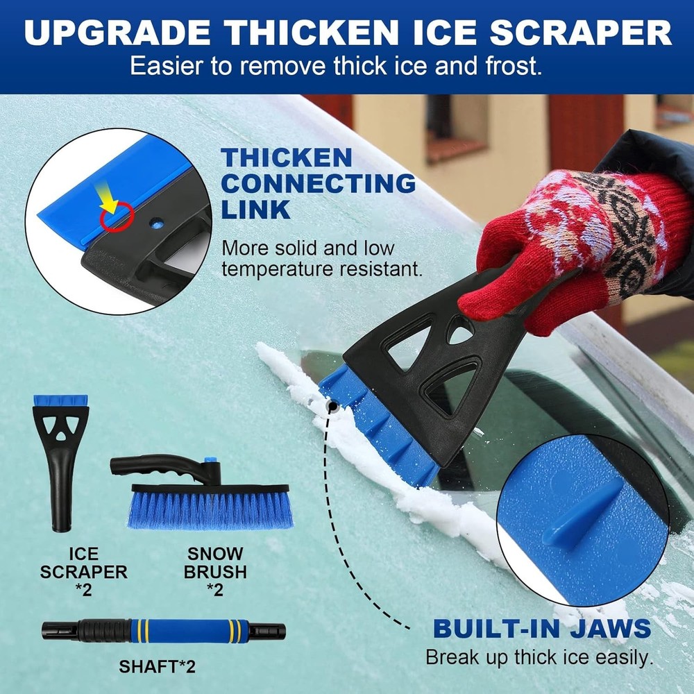 Extendable 2-in-1 Snow Brush & Ice Scraper - Protects Car Paint - 2-Pack