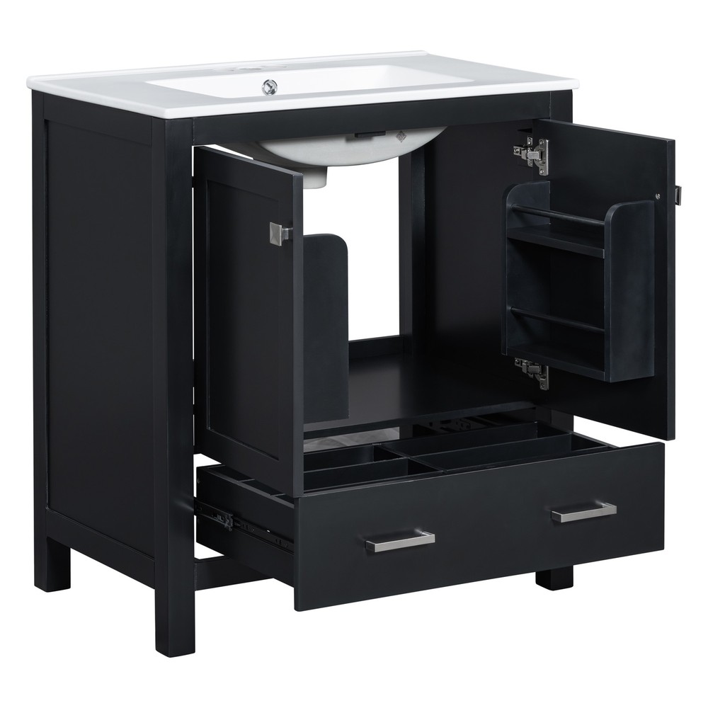 60" Black Bathroom Vanity Set with Double Vanities , Double Ceramic Sinks, Sto