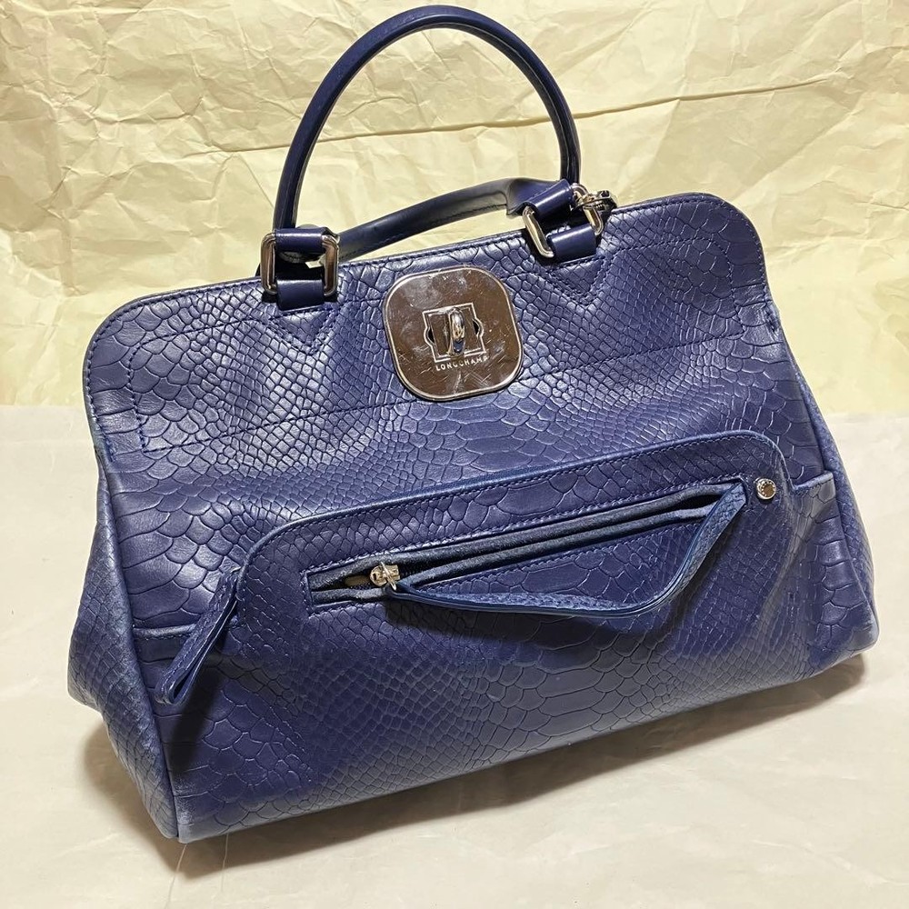 Longchamp Crocodile Embossed Handbag 2way 07a