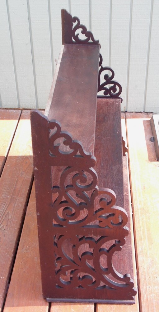Antique Victorian Solid Walnut Shelf Bookcase Wall Shelf Hanging Fretwork Shelf