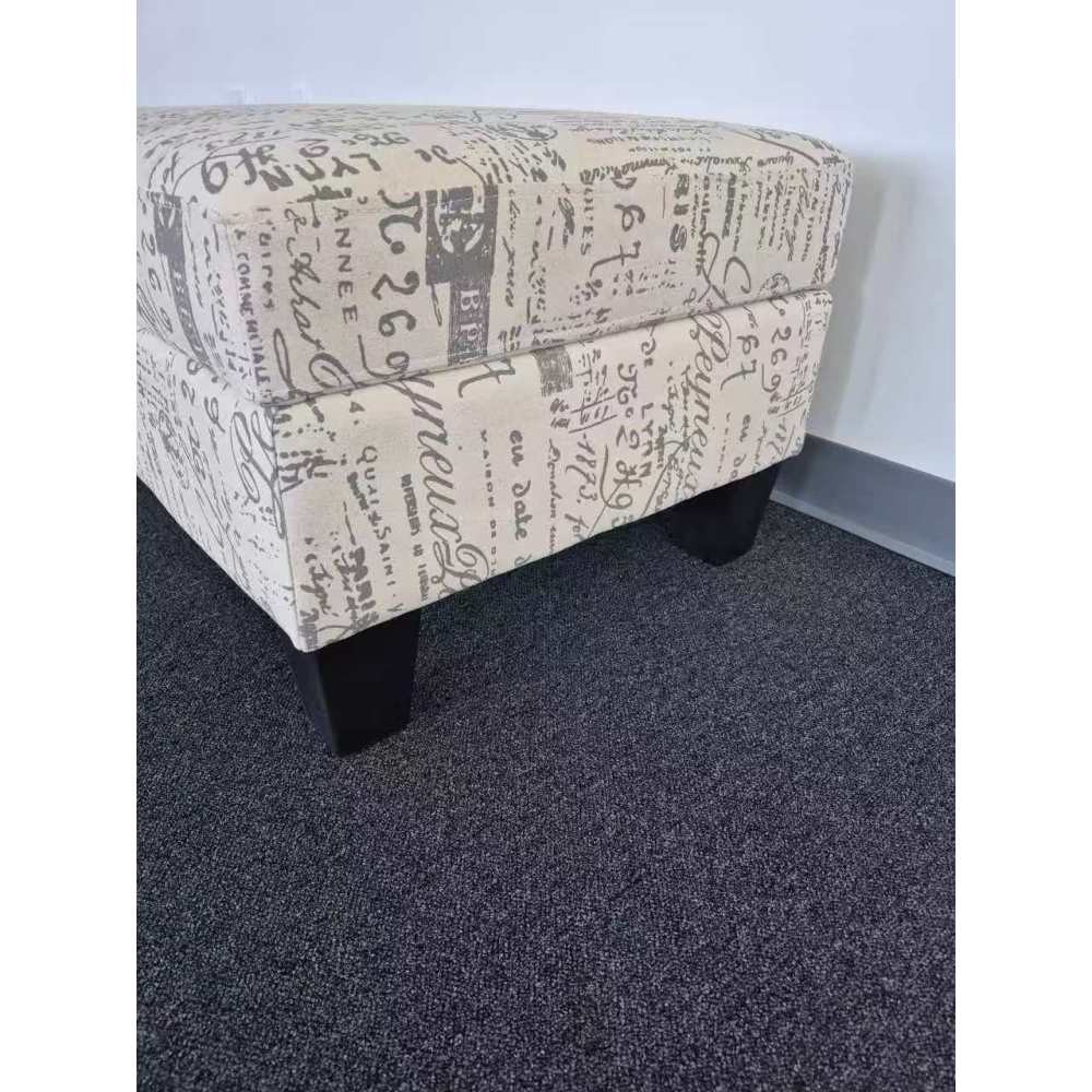 Linen Upholstered Ottoman w/ Hidden Storage Lift-Top, Beige Rectangular