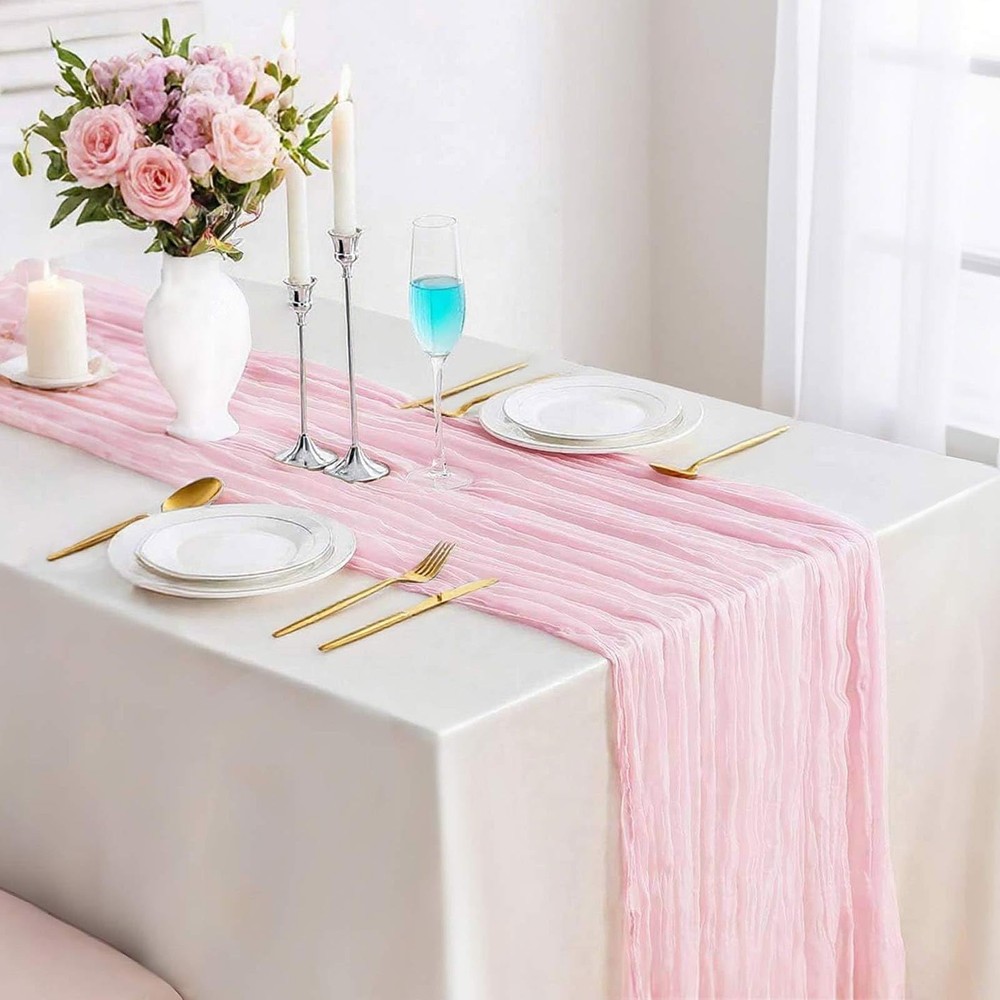 Gauze Table Runner, 13.3ft Cheesecloth, Pink, Boho Wedding Dining Decor