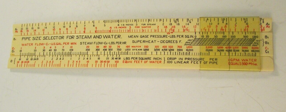 1936 J.O. Ross Engineering Plastic Pipe Size Ruler Selector for Steam & Water