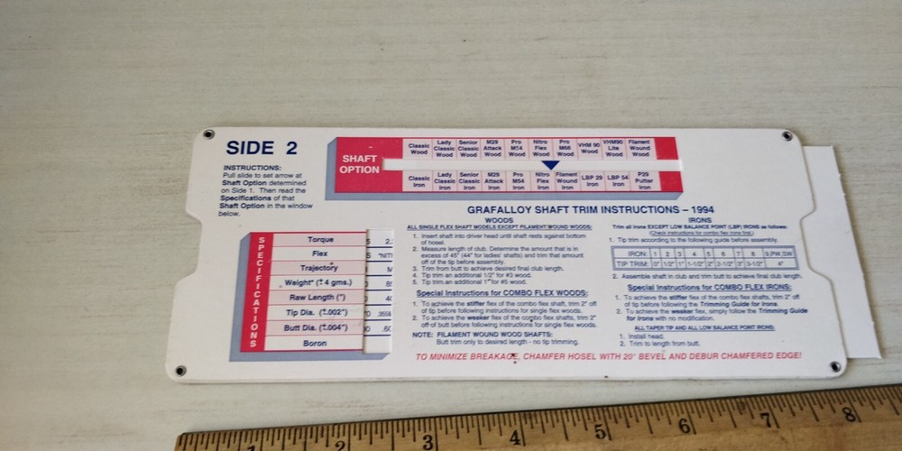 Vintage 1994 - Calculator Slide Rule - Grafalloy - Golf Shaft Selector