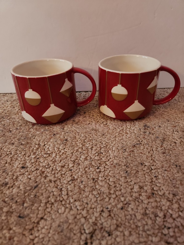 2 Excellent Stackable 2012 Starbucks 14oz Red W/White Gold Ornaments!