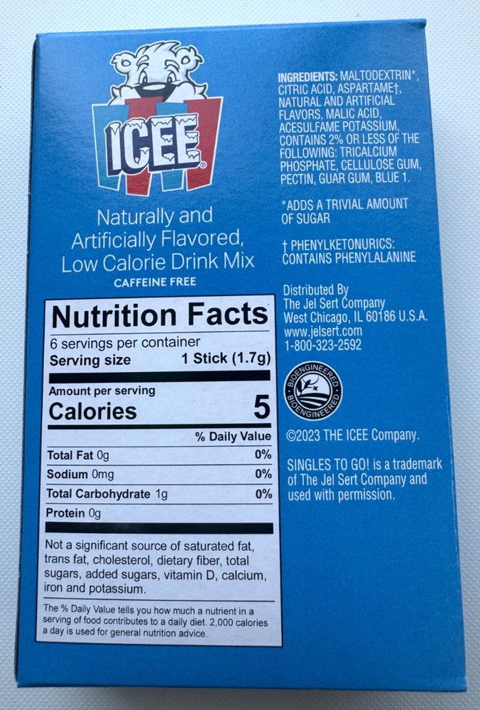 Rare Limited Edition - Icee Blue Raspberry Singles Drink Mix - Zero Sugar Free