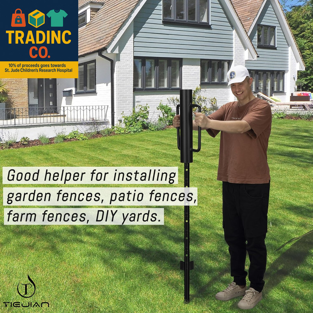 Fence Post Driver T Post Pounder with Handle 12 LB, Heavy Duty Hand Post Rammer