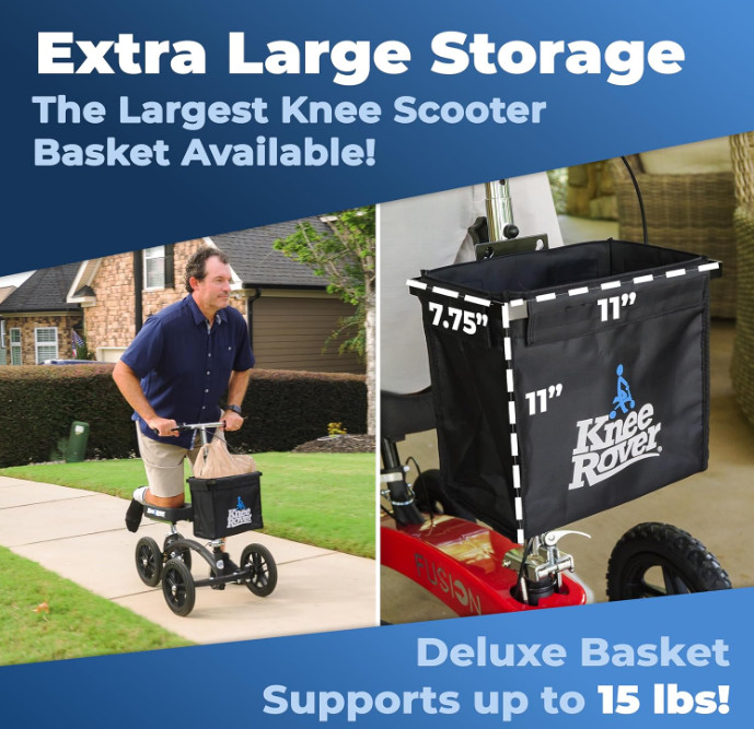 Large Capacity Knee Scooter Basket Accessory with Universal Bracket Mount