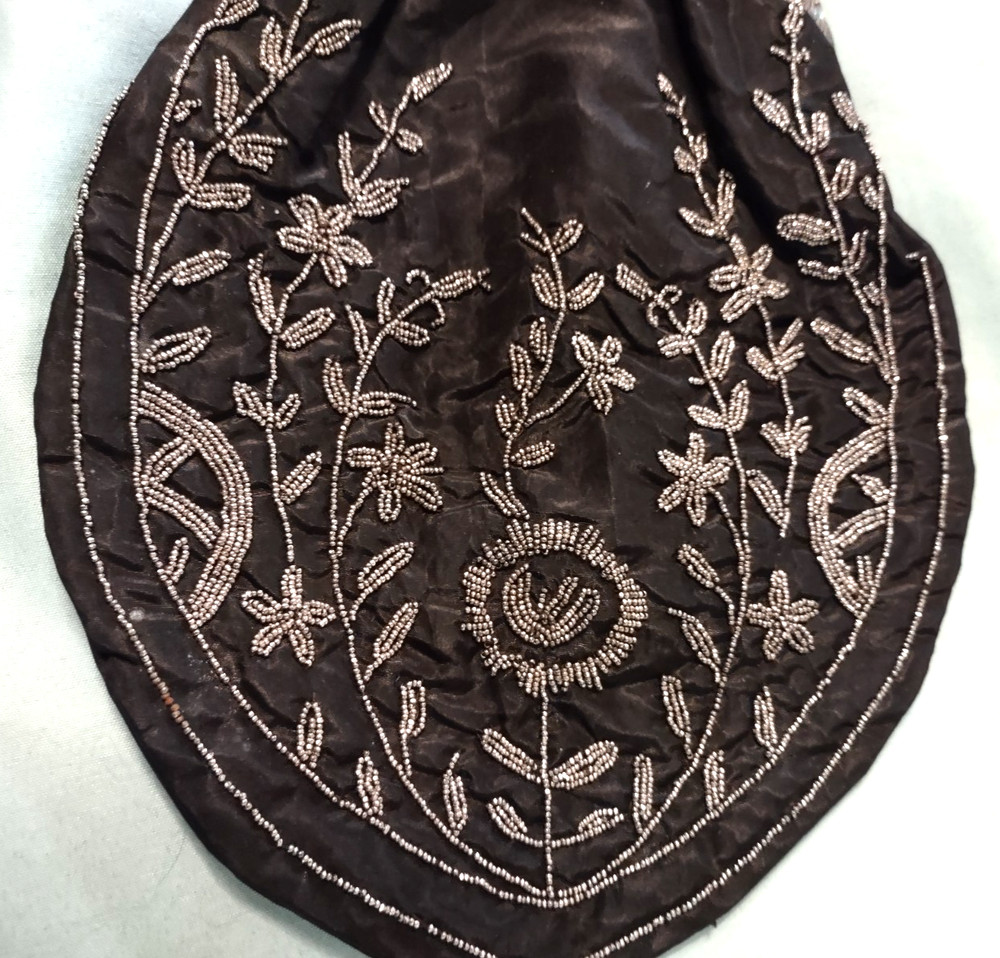 Fabulous! Edwardian Micro-Beaded Purse with Sterling Silver Repousse Frame