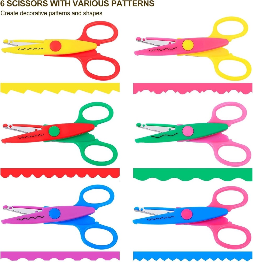 Multi-Color 6 Pack Decorative Craft Scissors - Perfect for Scrapbooking