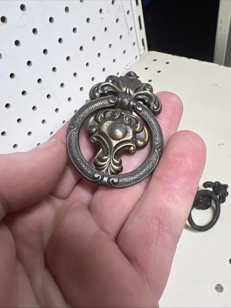 Set of 6 Antique Solid Brass Ring Drawer Pulls – 1.5" Wide, 2" Drop