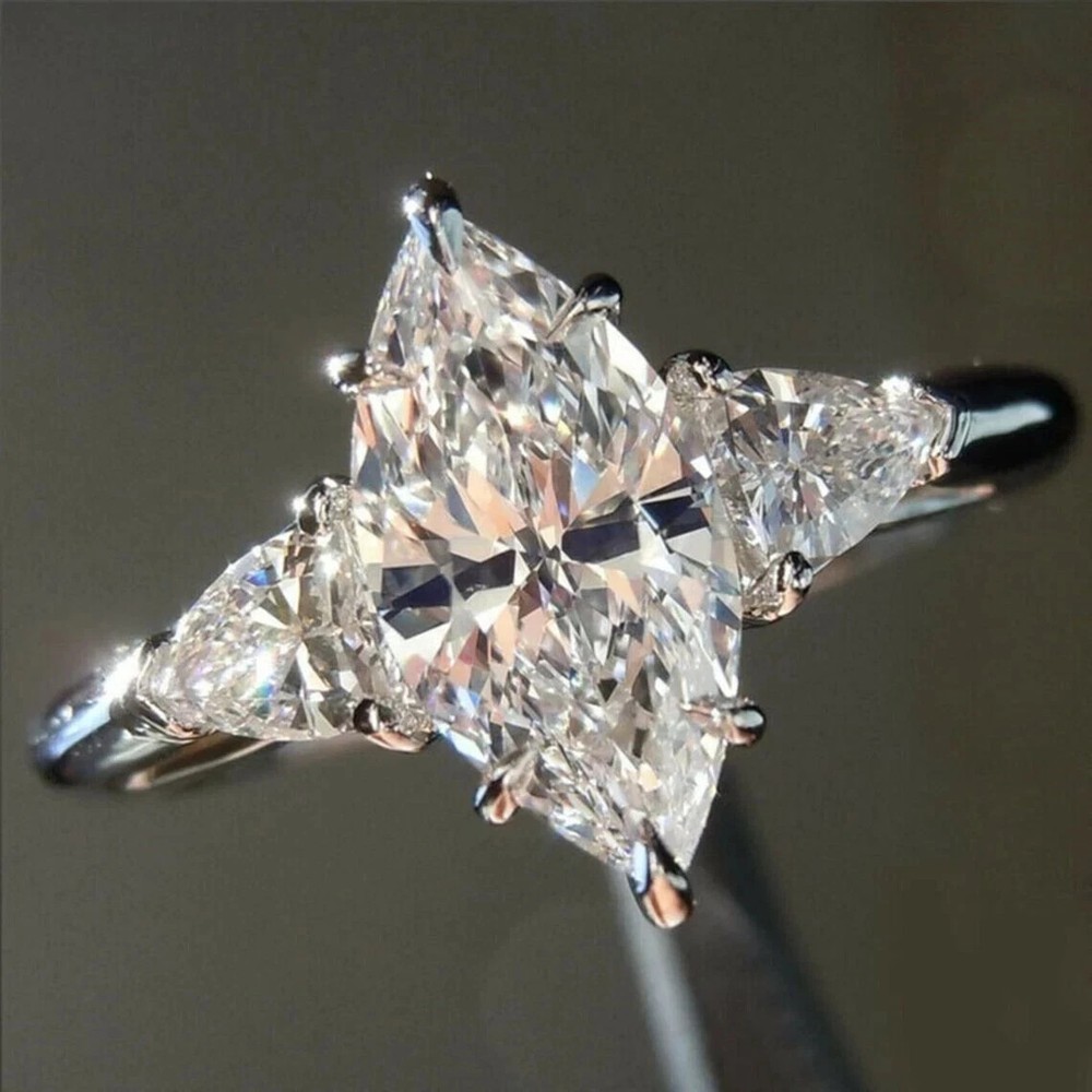 5.00 Ct Marquise Cut Real moisannite  White Solitaire Ring 925 Silver