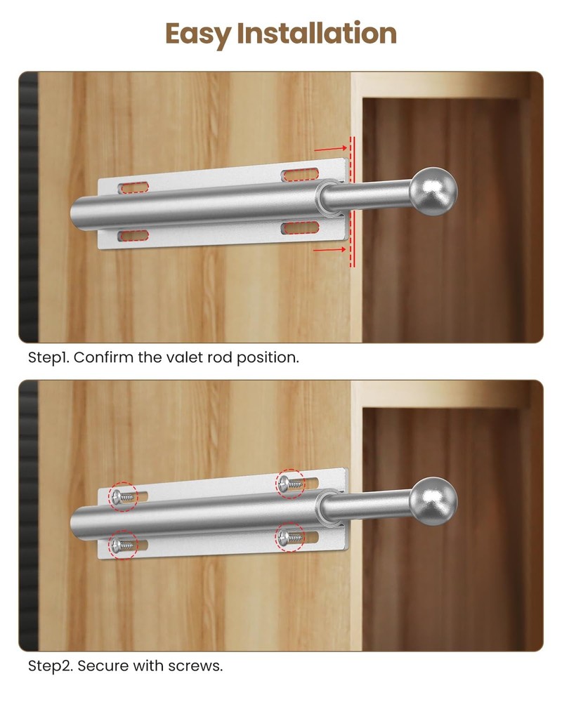Supforce Valet Rod for Closet Pull Out, Retractable Slide 12IN, Matte Silver